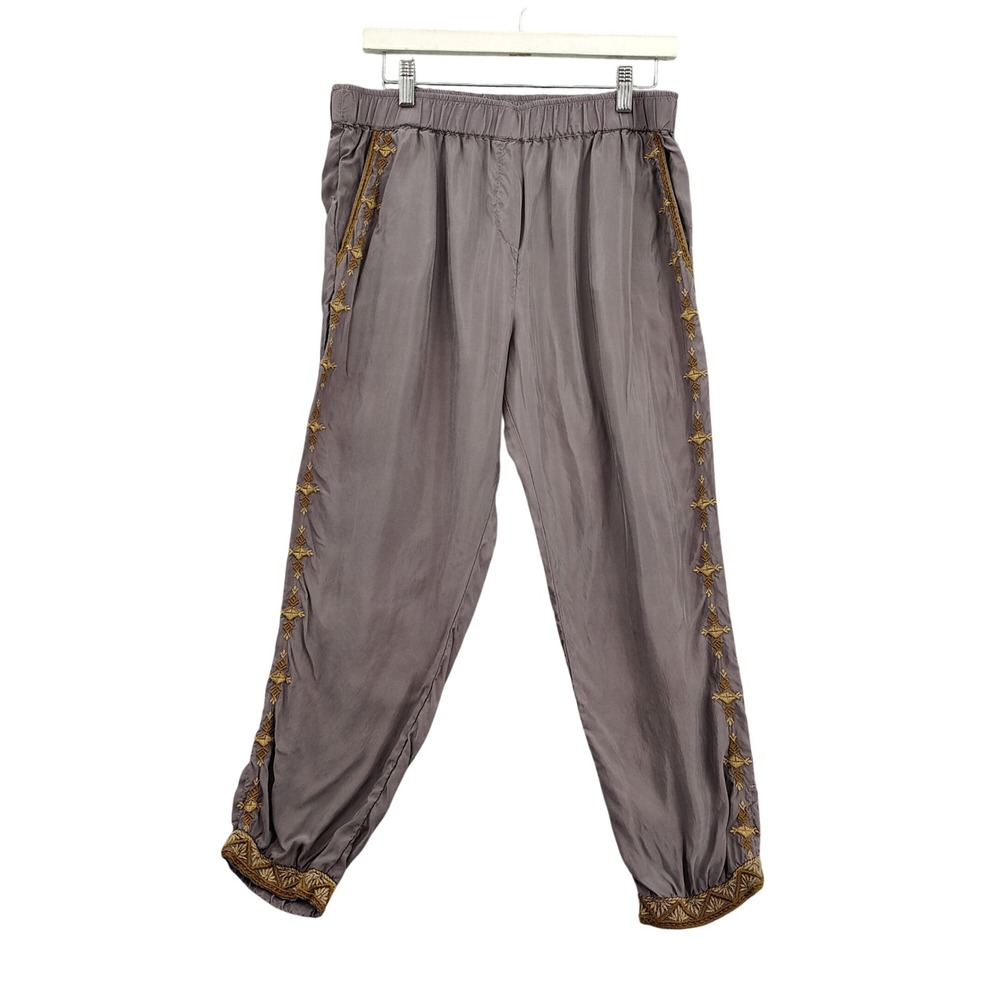 Johnny Was Womens Boho Harem Earthy Artsy Embroidered Joggers M Gray Cupra Rayon